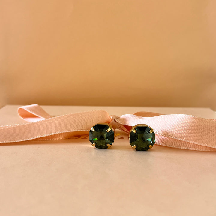 Olive green Swarovski crystals studs