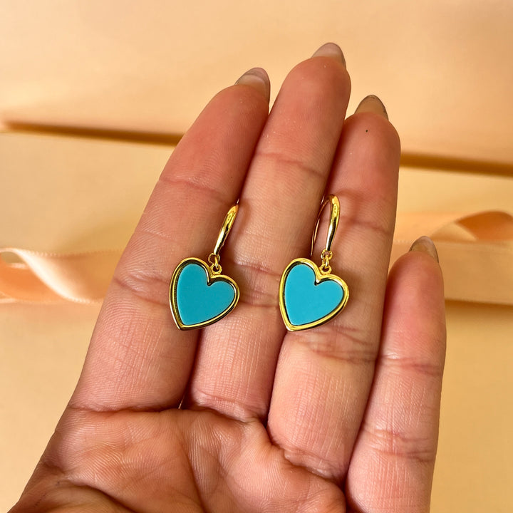 Turquoise heart gold plated hooks