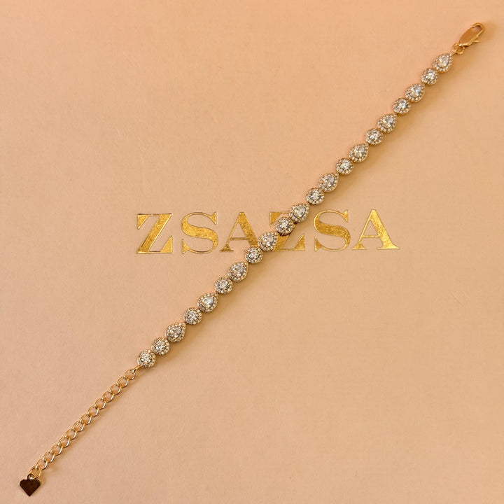 Dainty teardrop and round zircone gold plated bracelet