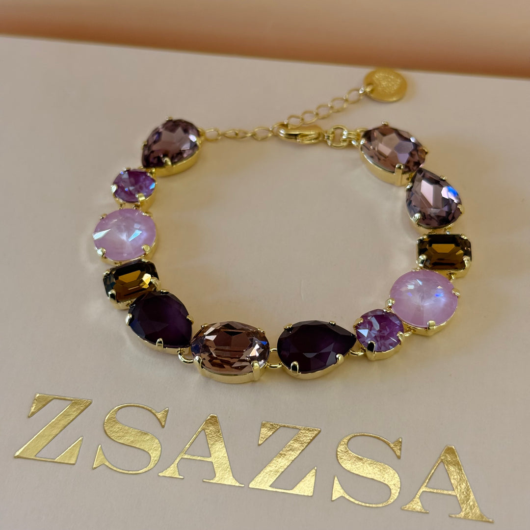 Mixed shades of purple Swarovski crystals gold plated set
