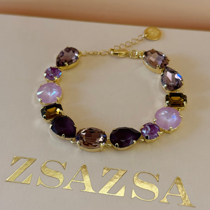 Mixed shades of purple Swarovski crystals gold plated set