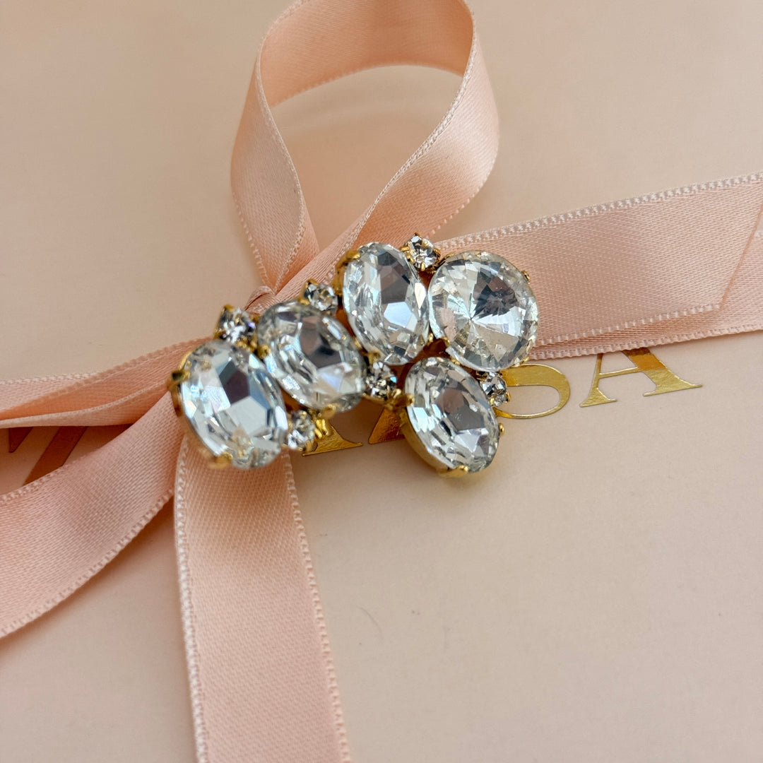 Oval and round preciosa crystals gold plated brooch