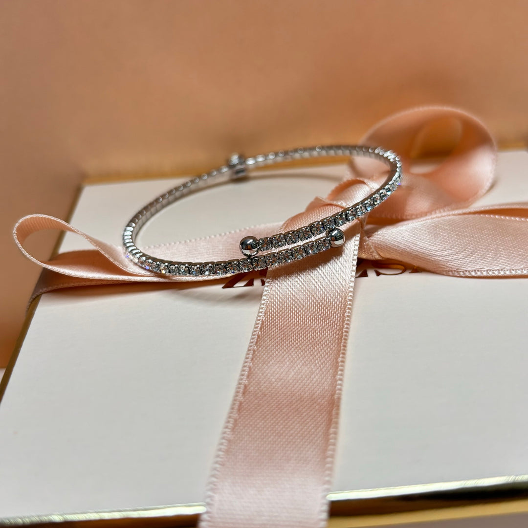 Dainty black silver bangle
