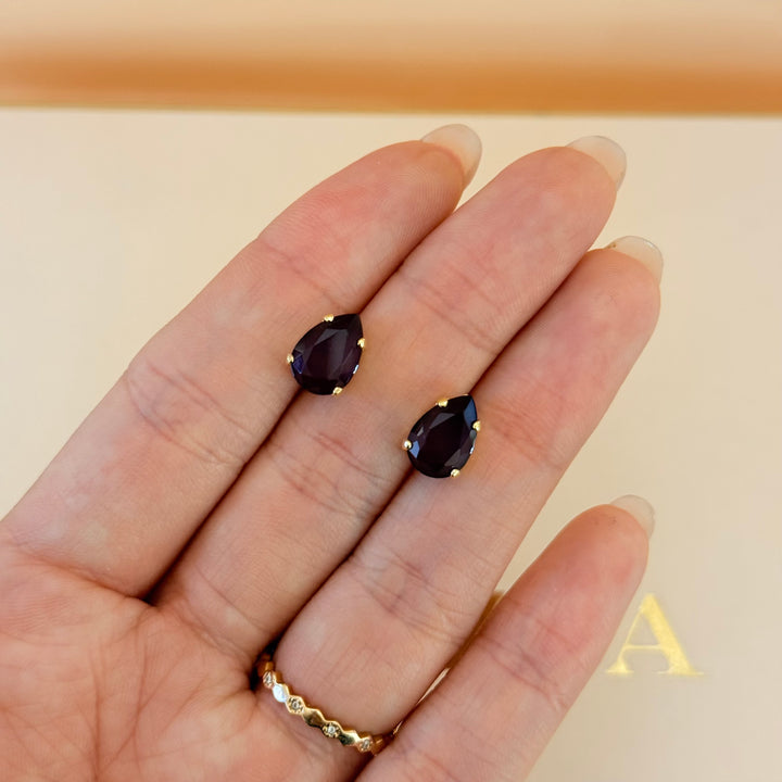 Dainty teardrop plum Swarovski crystals set