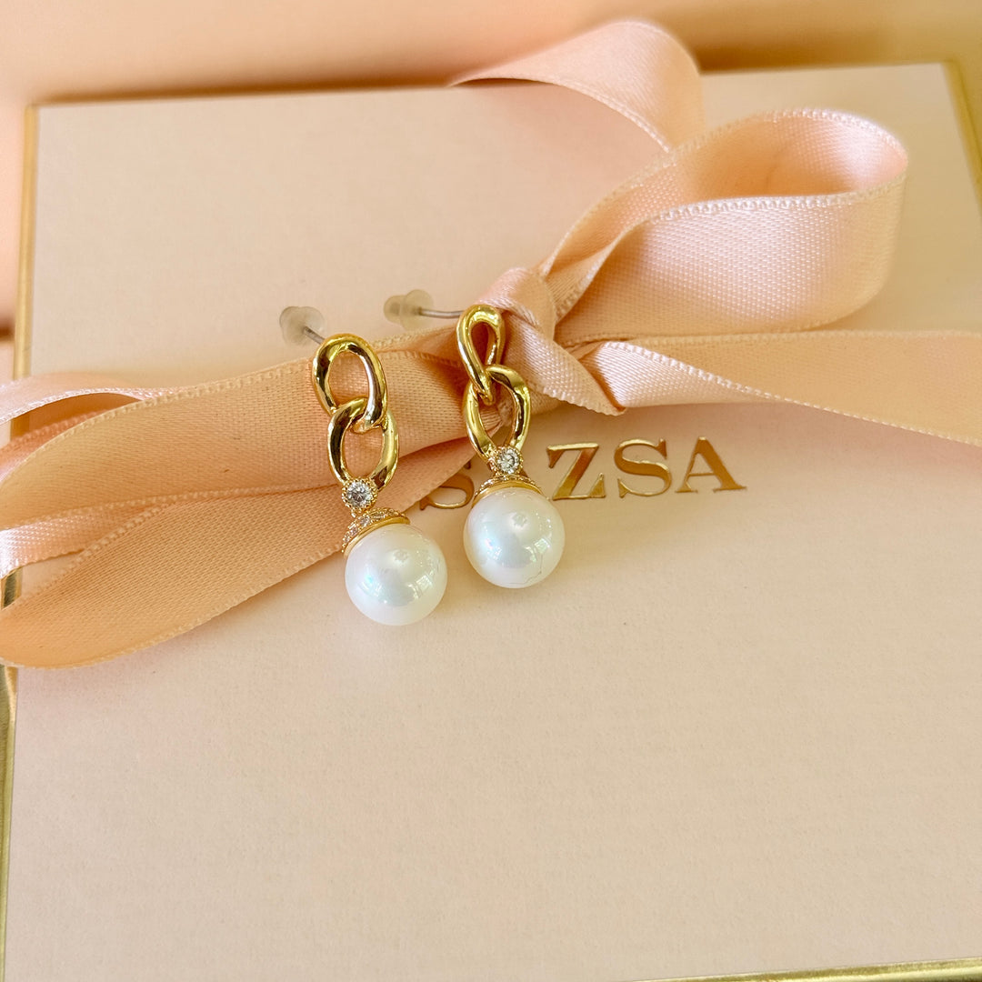 Swarovski crystals Mallorca pearls chain gold plated earrings