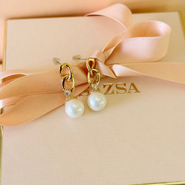 Swarovski crystals Mallorca pearls chain gold plated earrings