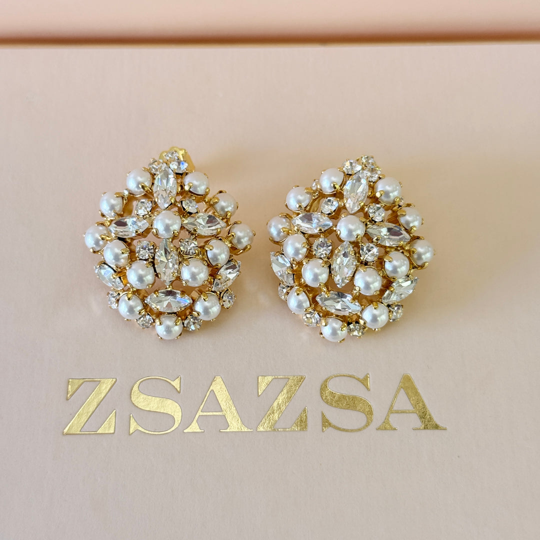 Preciosa crystals & pearls chunky gold plated pendant set