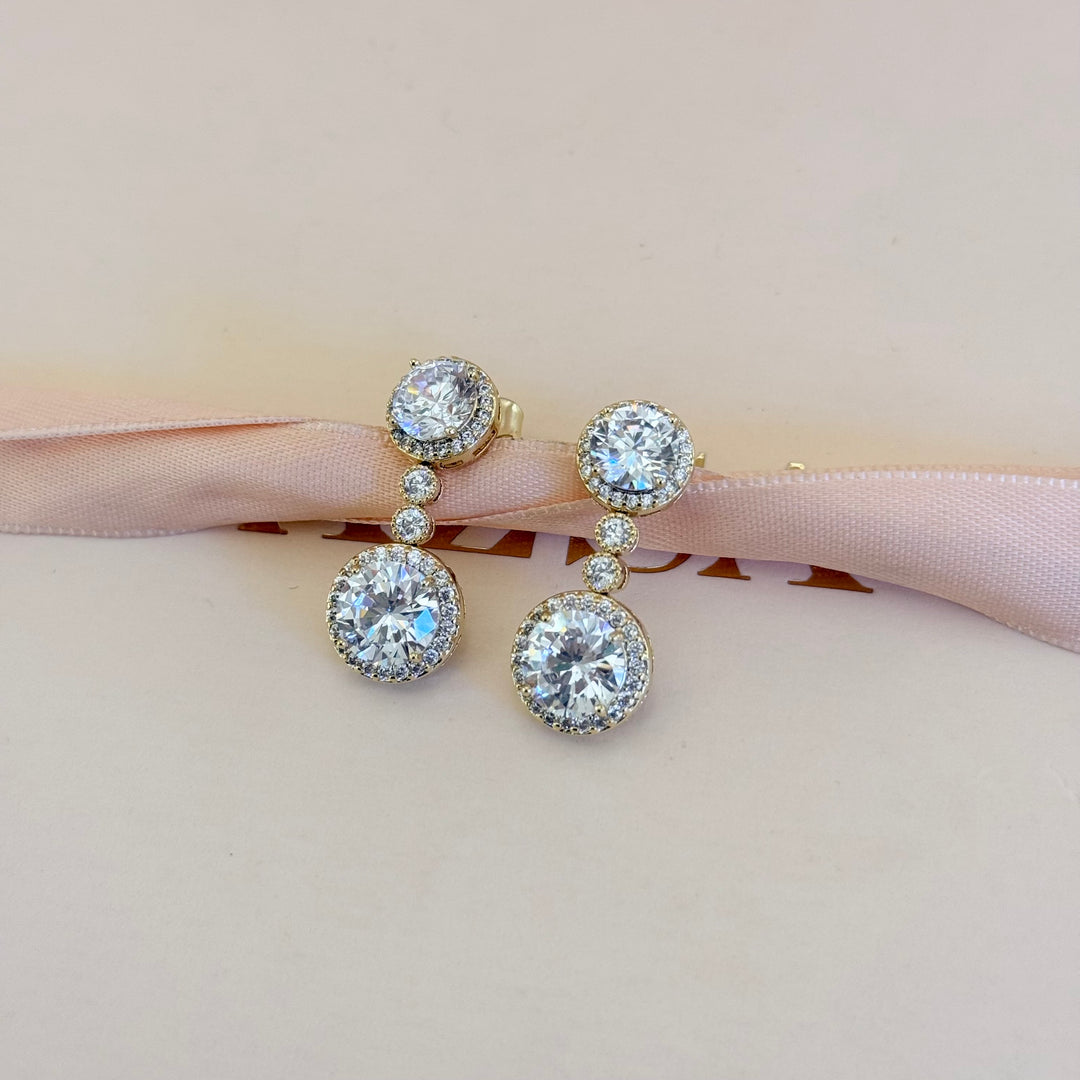 Double round zircone gold plated earrings