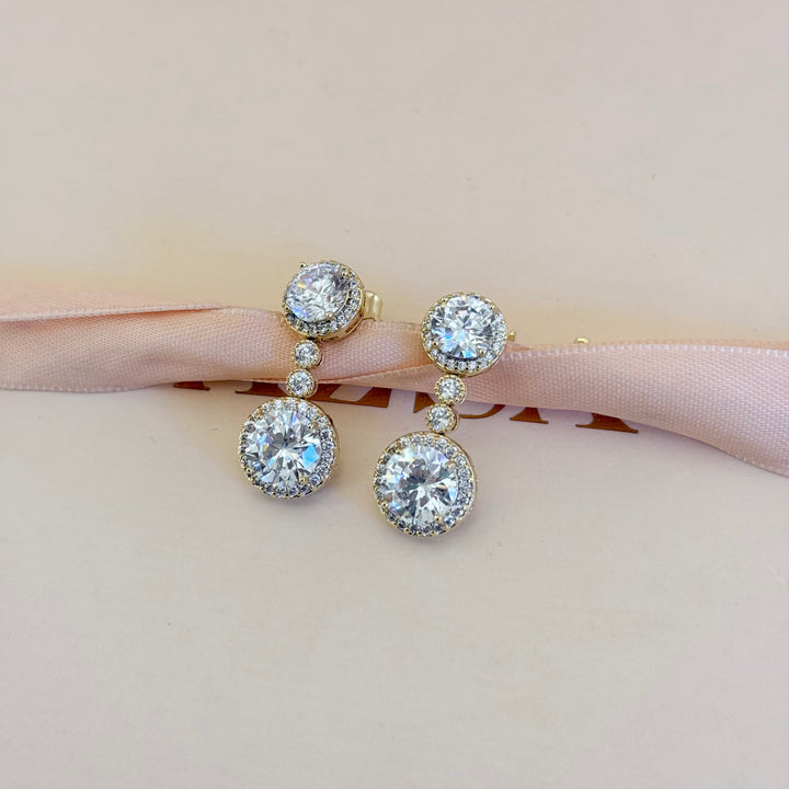 Double round zircone gold plated earrings