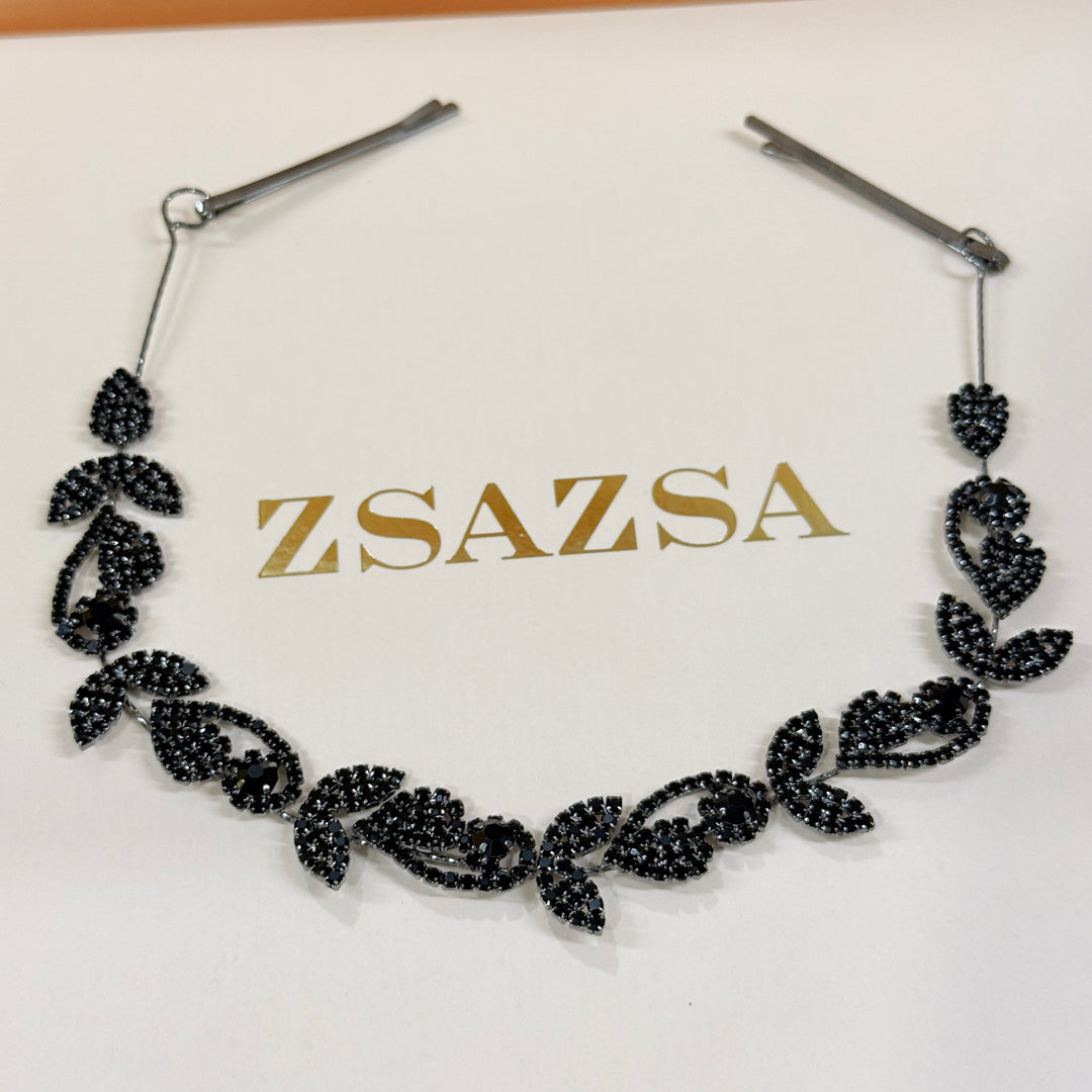 Rhinestone marquise black flexible headband
