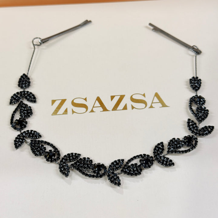 Rhinestone marquise black flexible headband