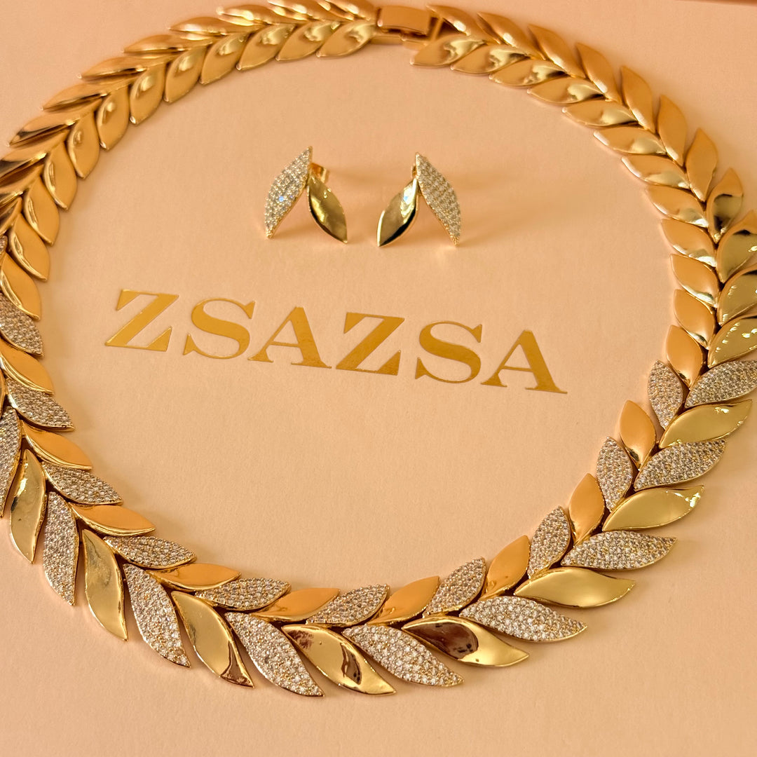 Leafs zircone gold plated set