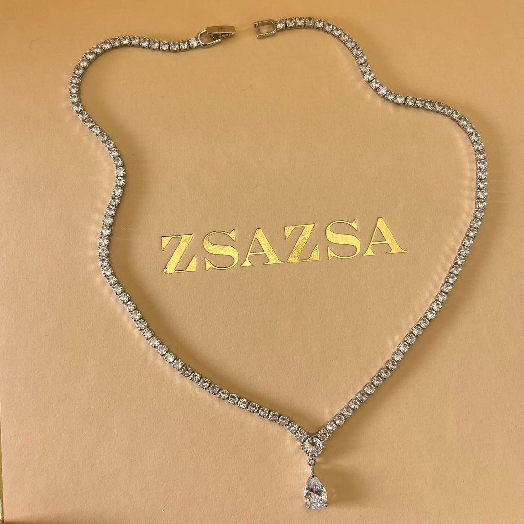Silver zircone teardrop set