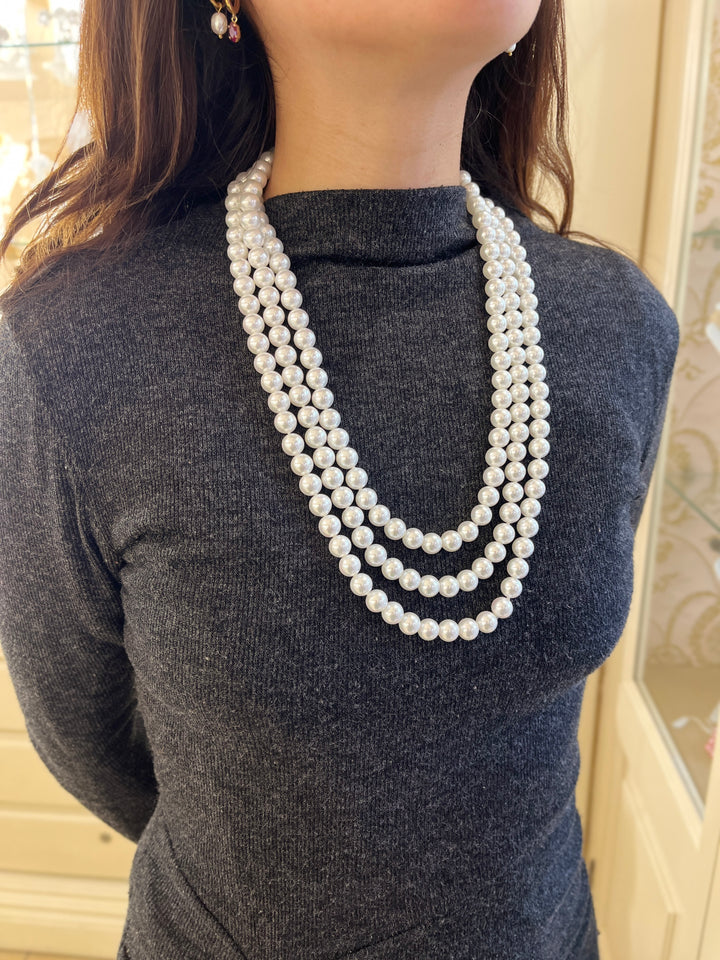 White Mallorca pearls gold plated 3 rows necklace