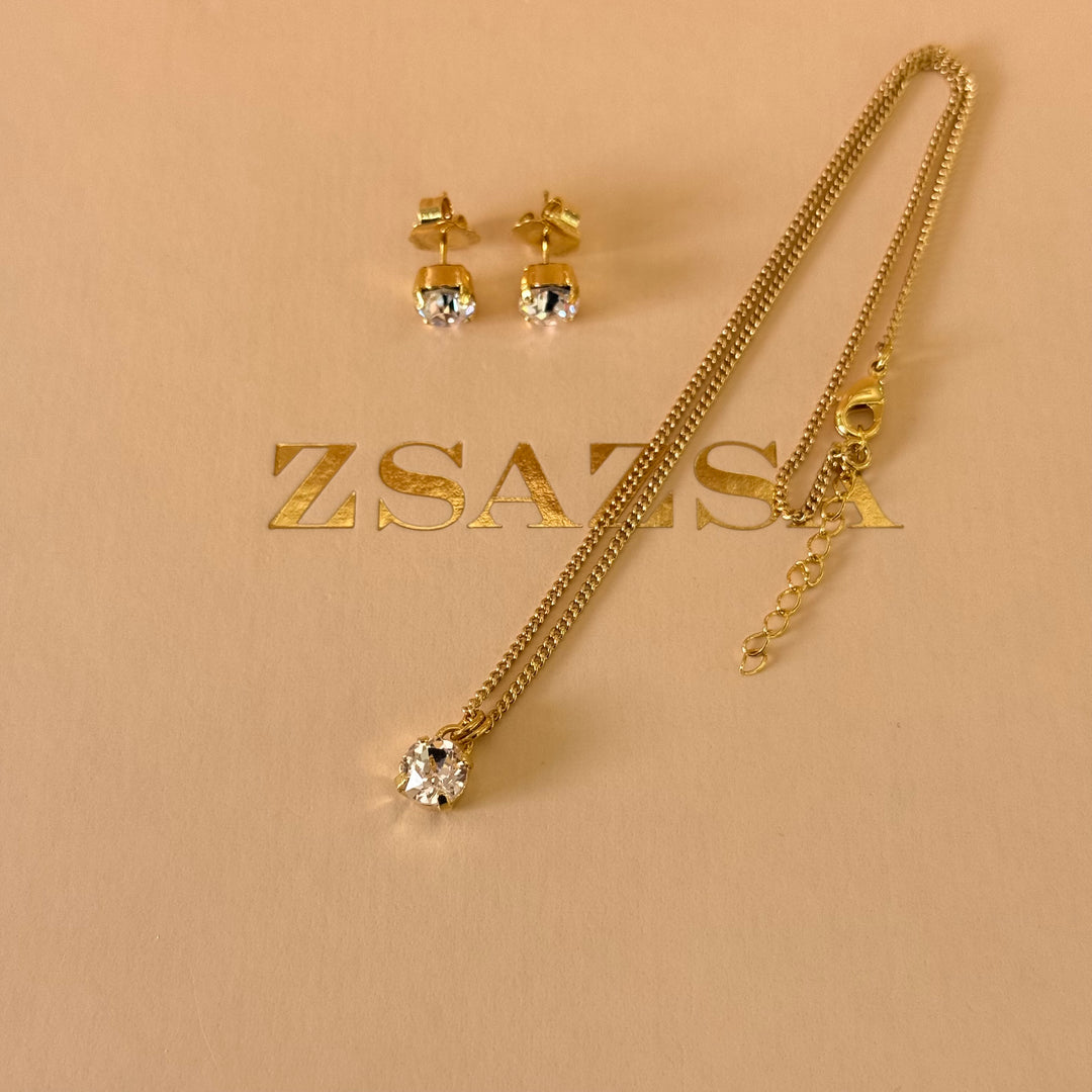 Light pink solitaire Swarovski crystals gold plated set