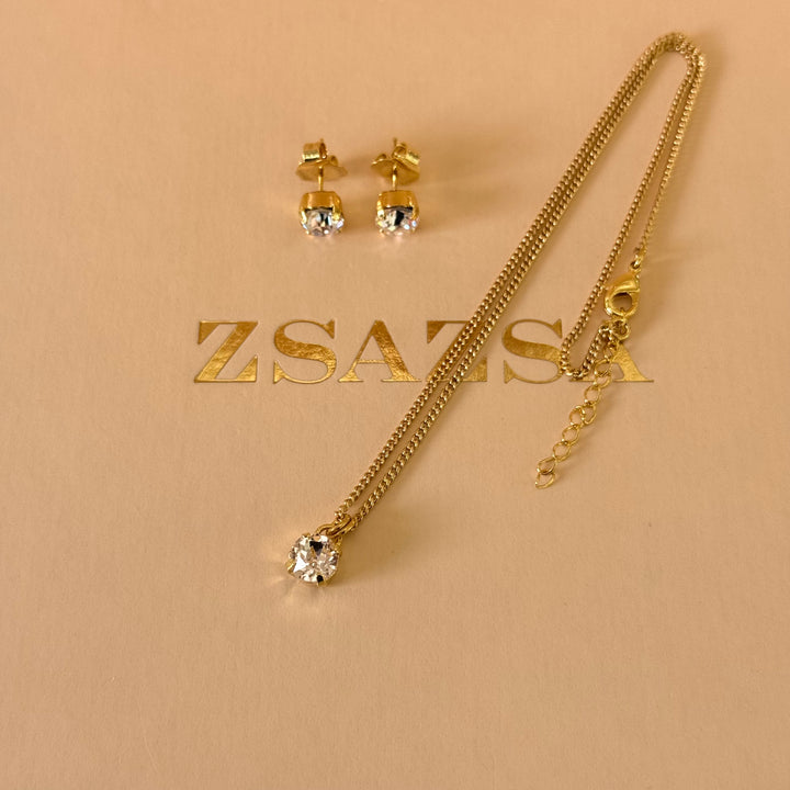 Light pink solitaire Swarovski crystals gold plated set