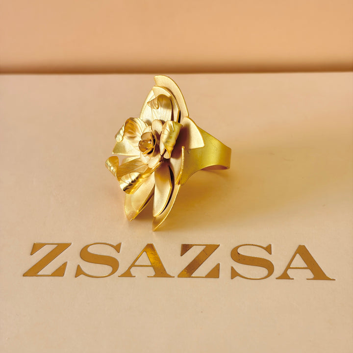 Handmade Detailed Flower Gold Ring | Gold Plated | ZsaZsa