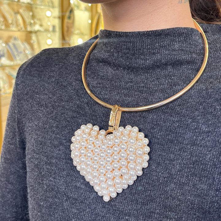 Heart pearls gold plated necklace