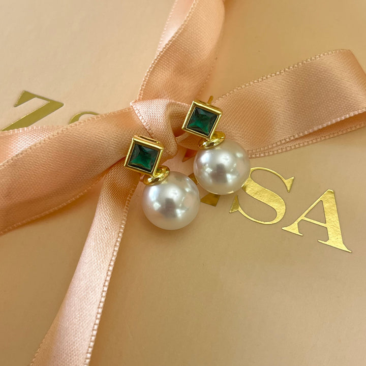 Green zircone & pearl set