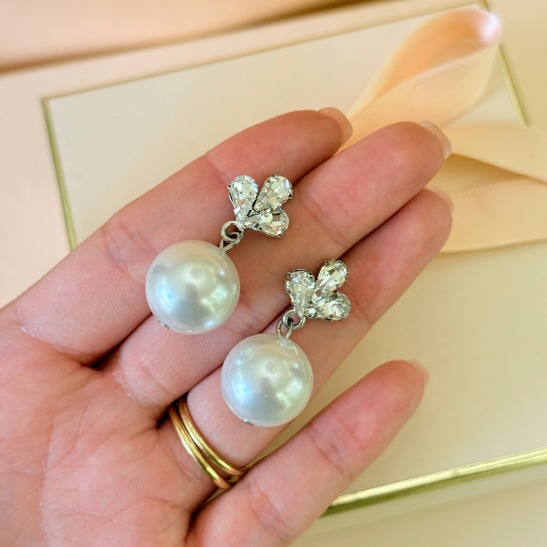 Swarovski crystals marquise big pearl silver earrings
