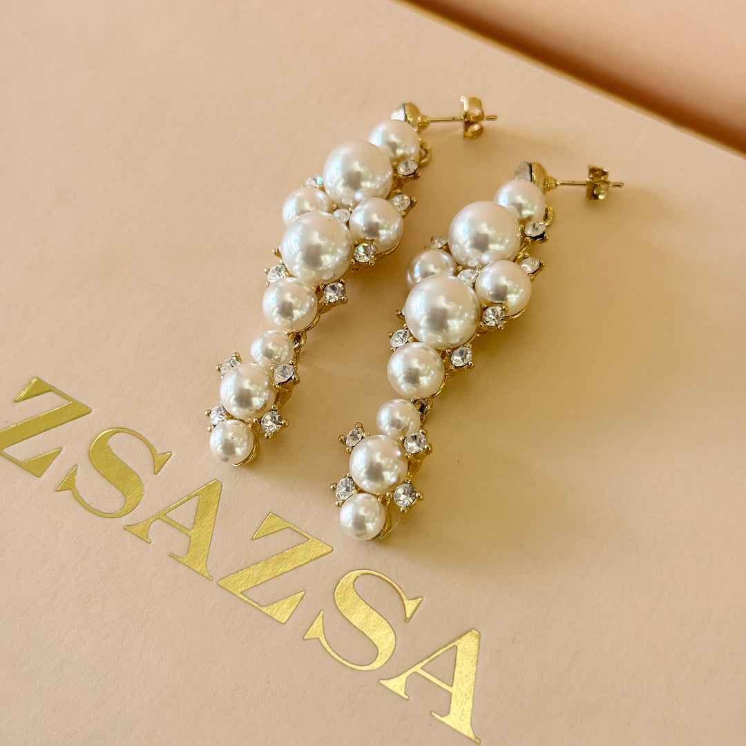 Swarovski crystals & pearls chunky gold plated earrings and bracelet