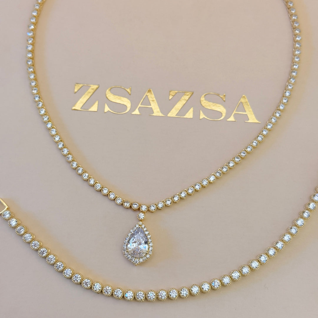 Teardrop zircone gold plated set