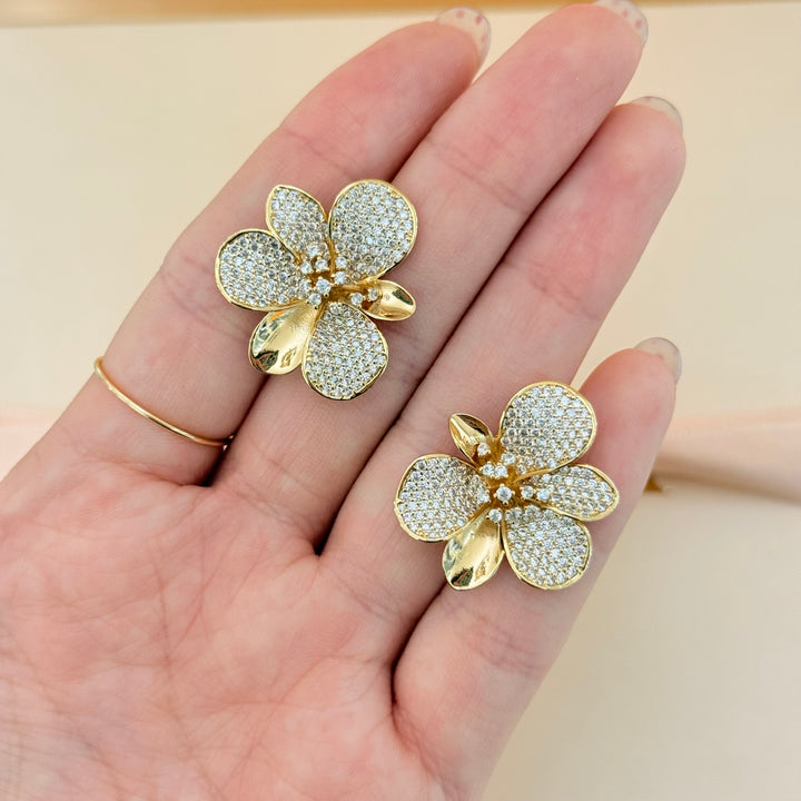 Flower zircone gold plated earrings