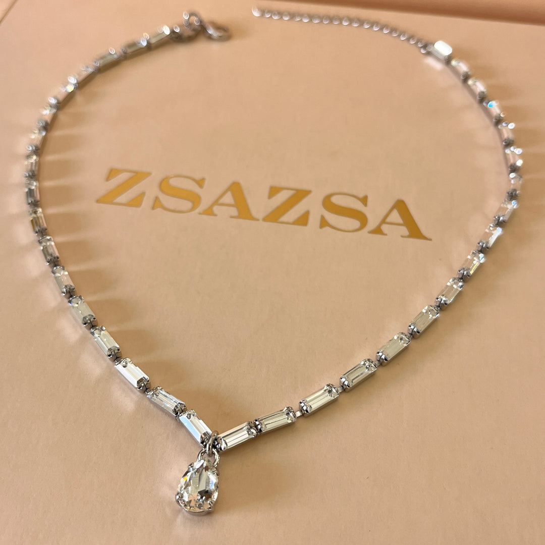 Swarovski crystals baguette white gold plated necklace and bracelet