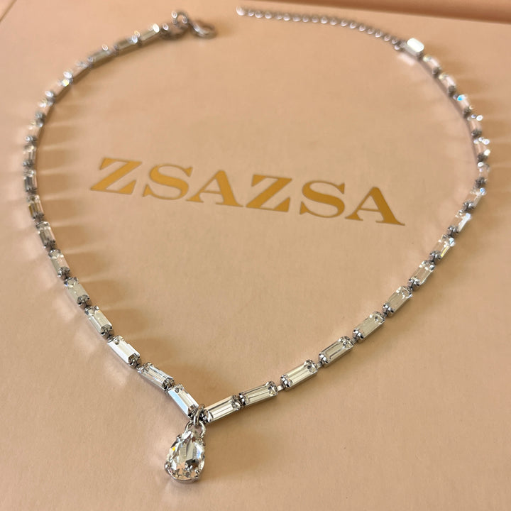 Swarovski crystals baguette white gold plated necklace and bracelet