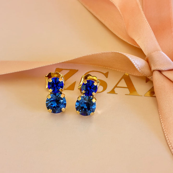 Royal blue Swarovski crystals gold plated earrings