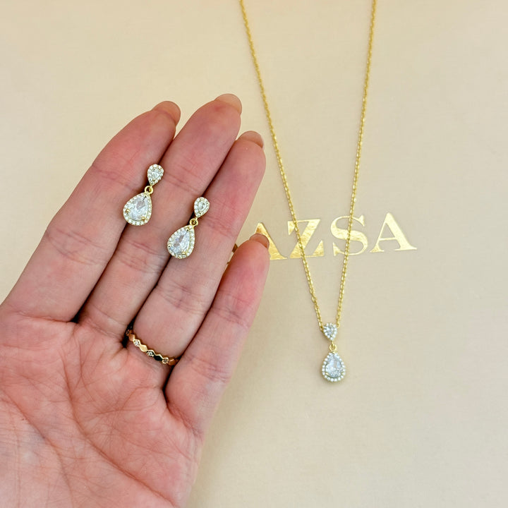 Teardrop sterling silver gold plated pendant set