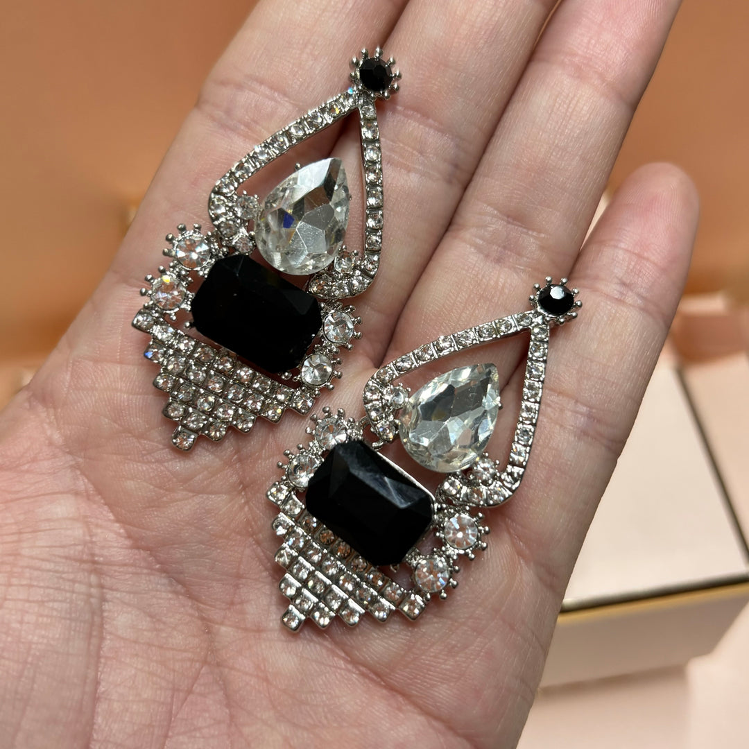 Elegant black silver earrings