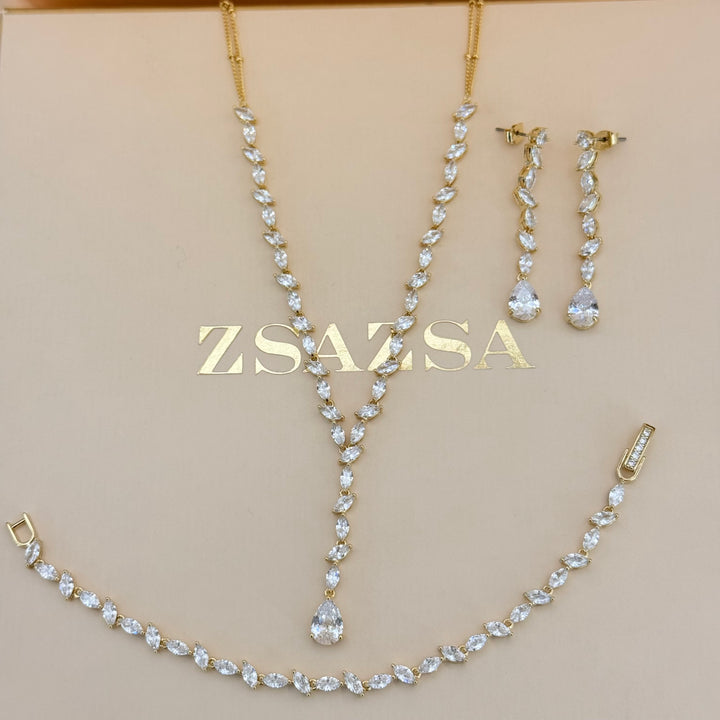 Teardrop and marquise zircone gold plated set