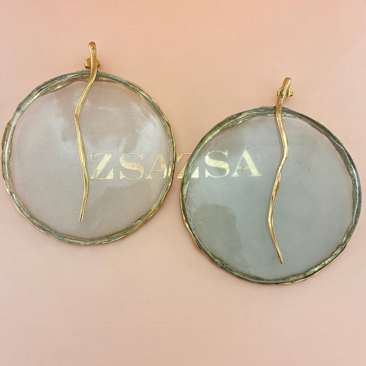 Handmade resin light blue big earrings