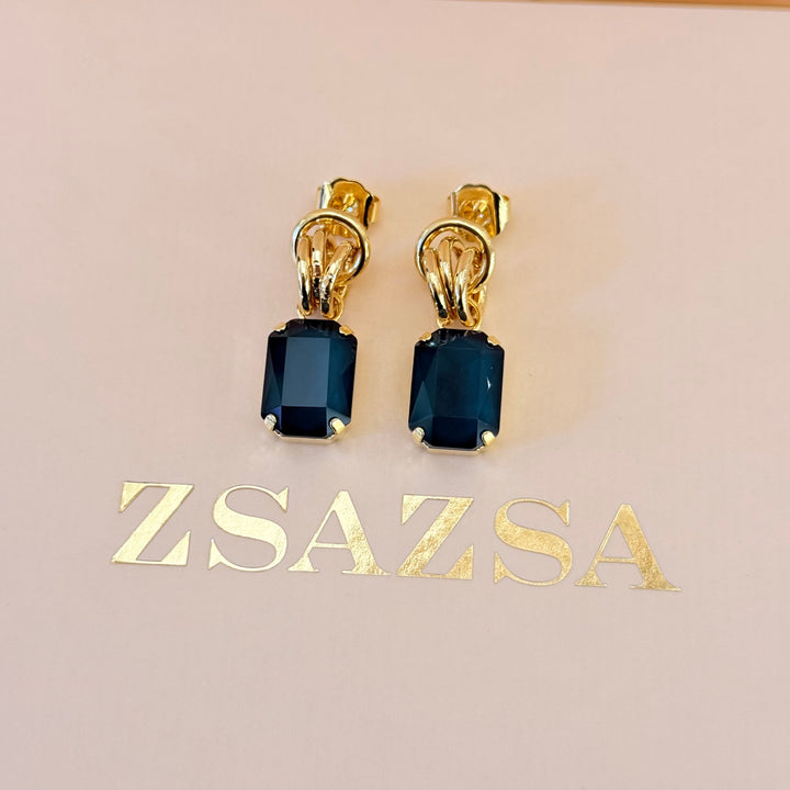 Rectangular dark green Swarovski crystals gold plated set