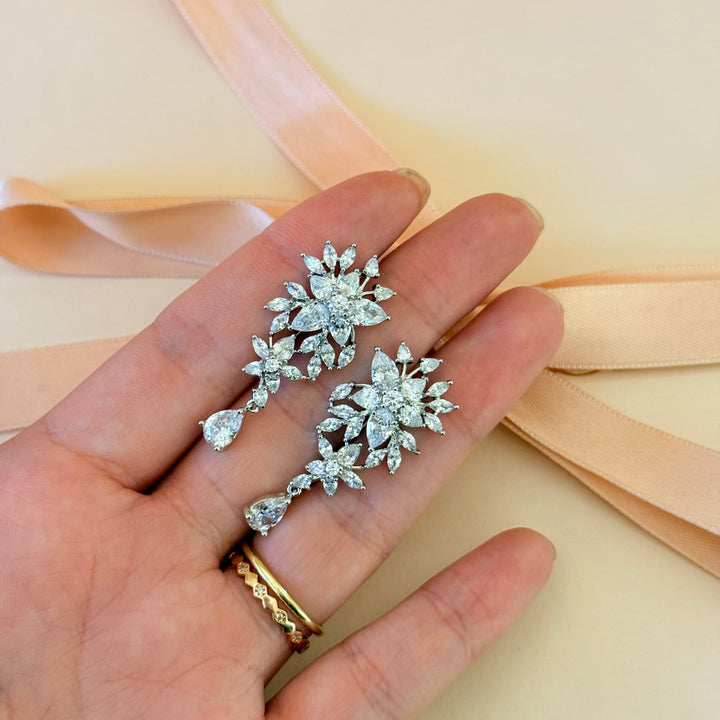 Marquise and teardrop zircone silver earrings