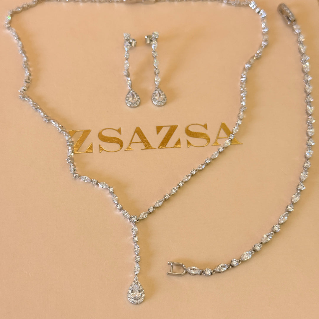 Marquise and teardrop dainty zircone silver set