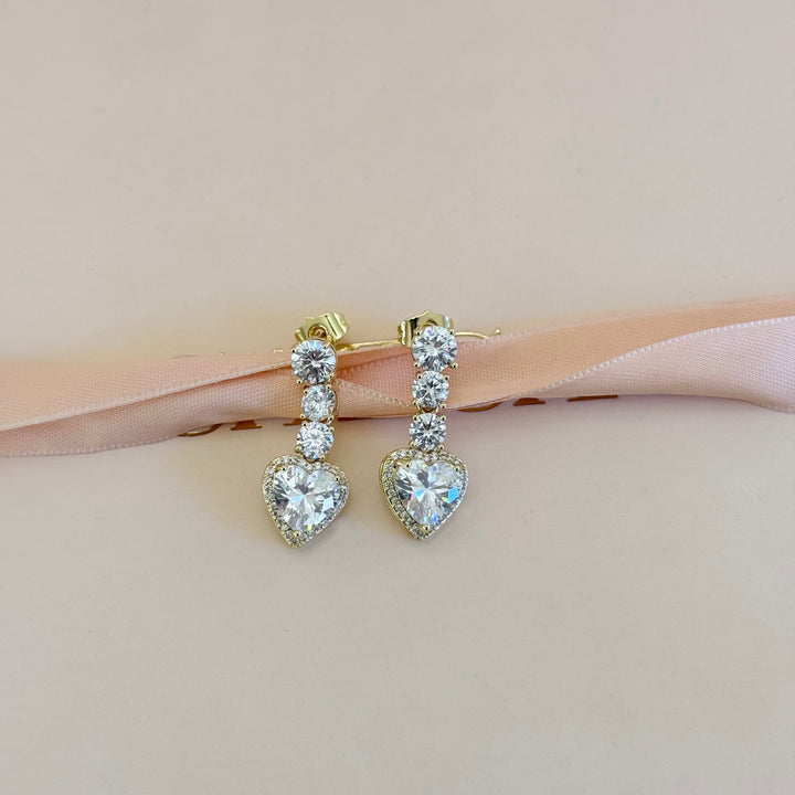 Heart drop zircone gold plated earrings