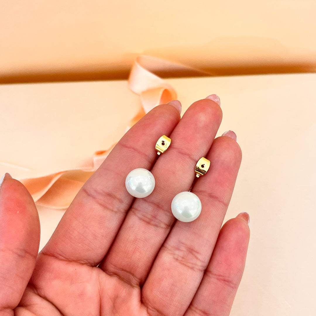 Zircone and white Pearls front-Back gold plated earrings