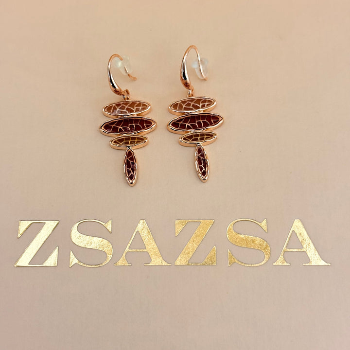 Brown and champagne texture enamel rose gold plated set