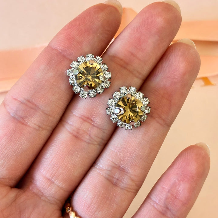 Bronze dainty Swarovski crystals silver set