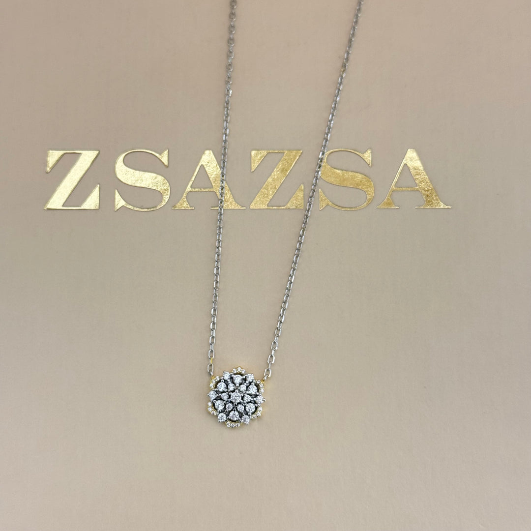 Flower sterling silver zircone pendant set