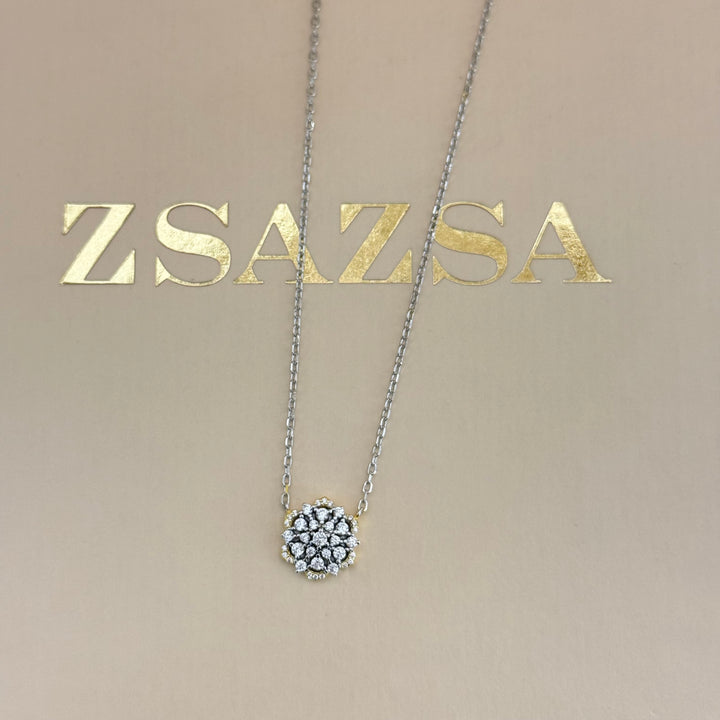 Flower sterling silver zircone pendant set