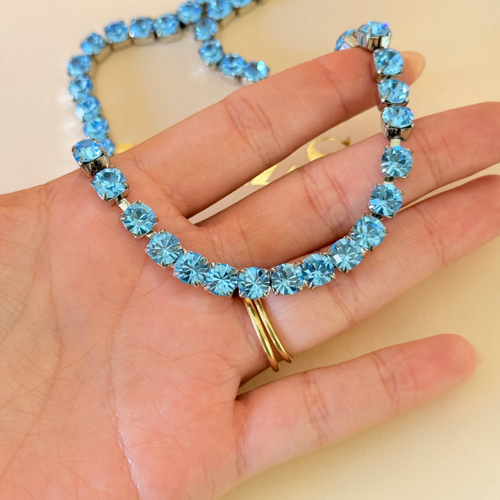 Preciosa crystals turquoise silver necklace
