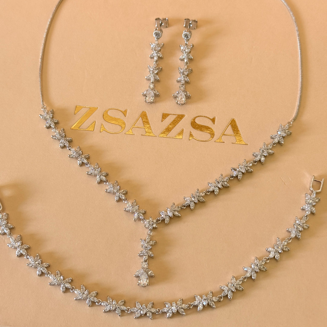 Marquise and teardrop zircone silver set