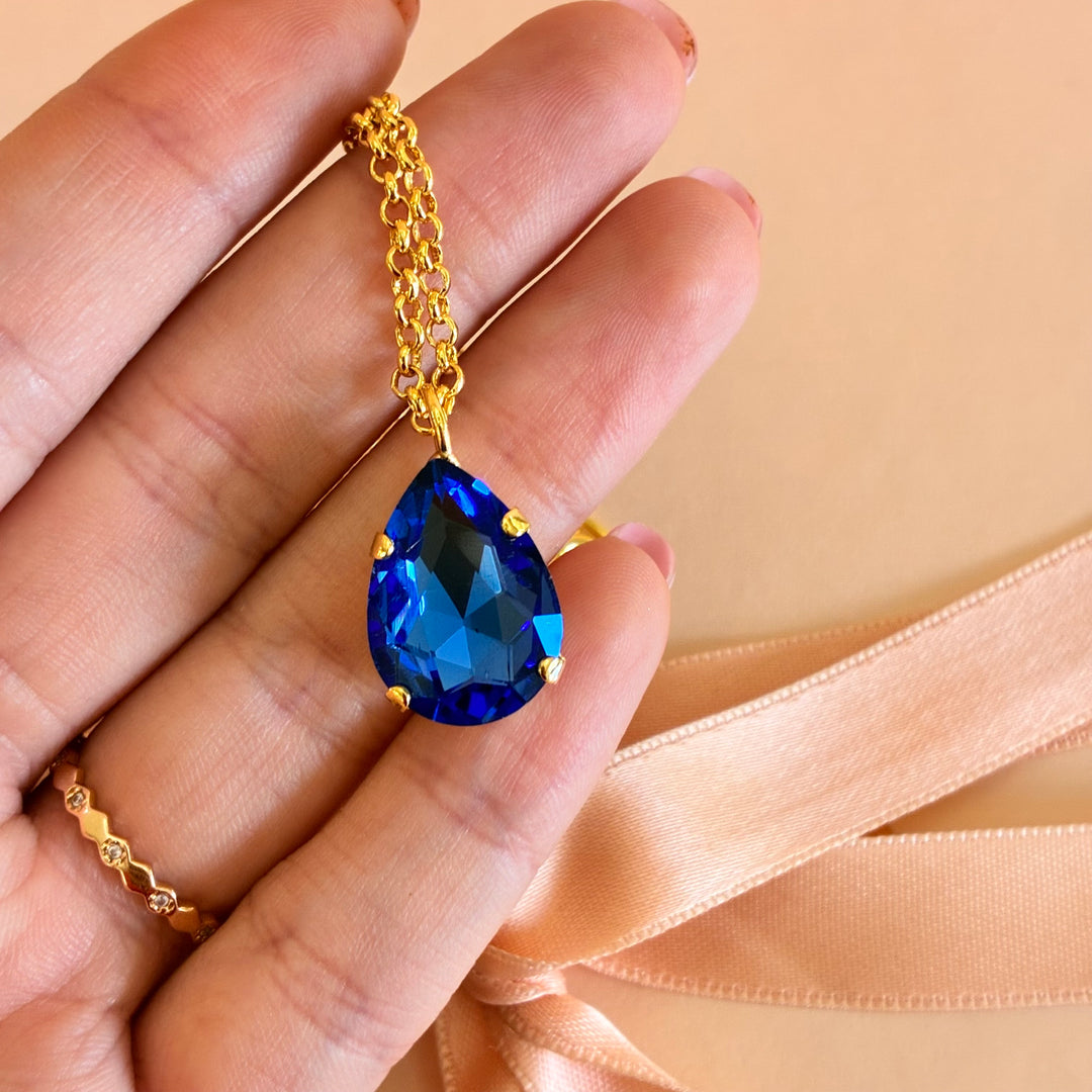 Teardrop royal blue Preciosa crystals gold plated set