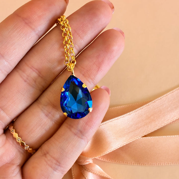 Teardrop royal blue Preciosa crystals gold plated set