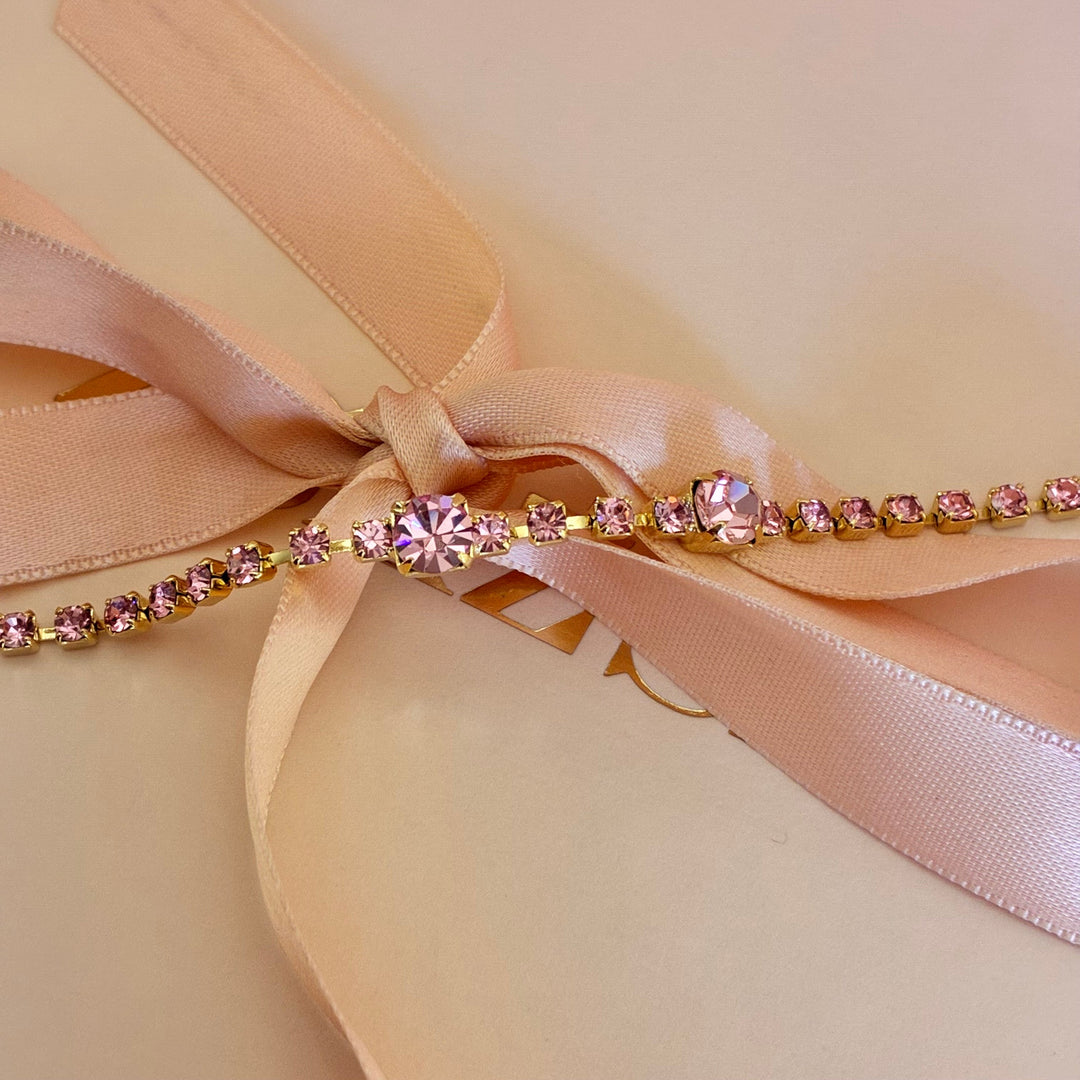 Pink Swarovski crystals gold plated bracelet