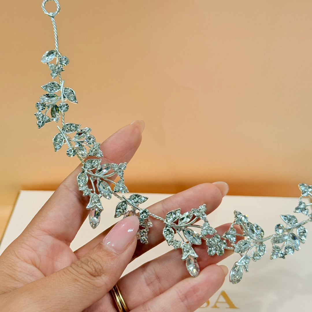 Swarovski crystals leaves & flower flexible headband