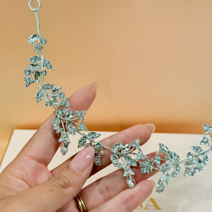Swarovski crystals leaves & flower flexible headband